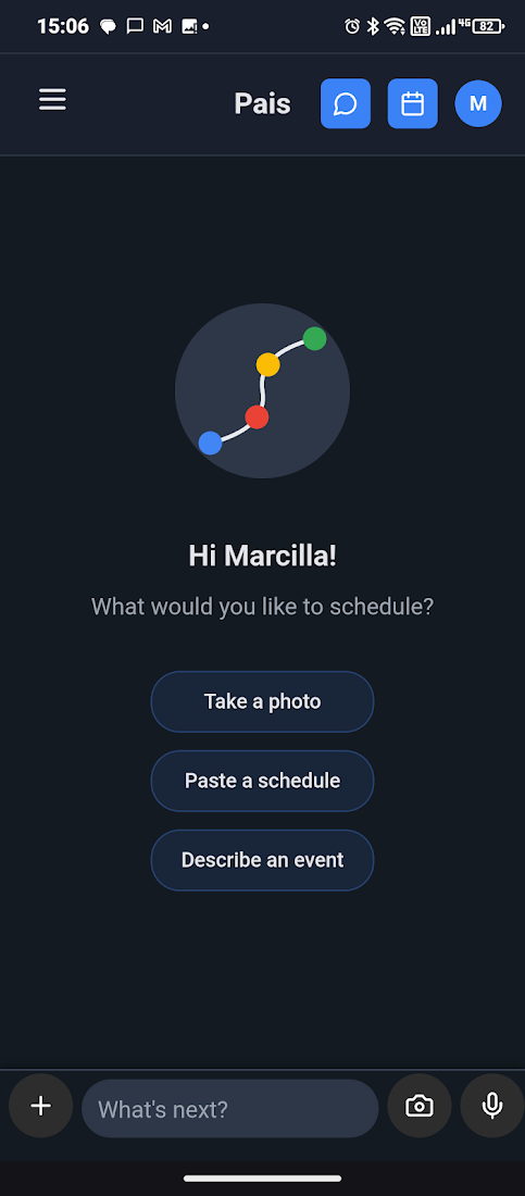 Pais welcome screen showing the main chat interface